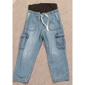 Gap Maternity Cargo Jogger Pants Light Wash Denim Blue Size L Full Belly Panel